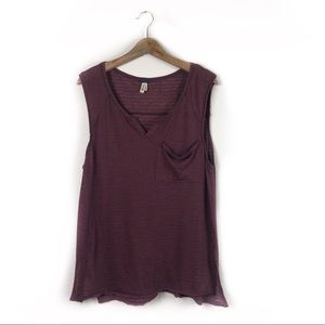 Free People Sleeveless Top Burgundy Stripes Medium